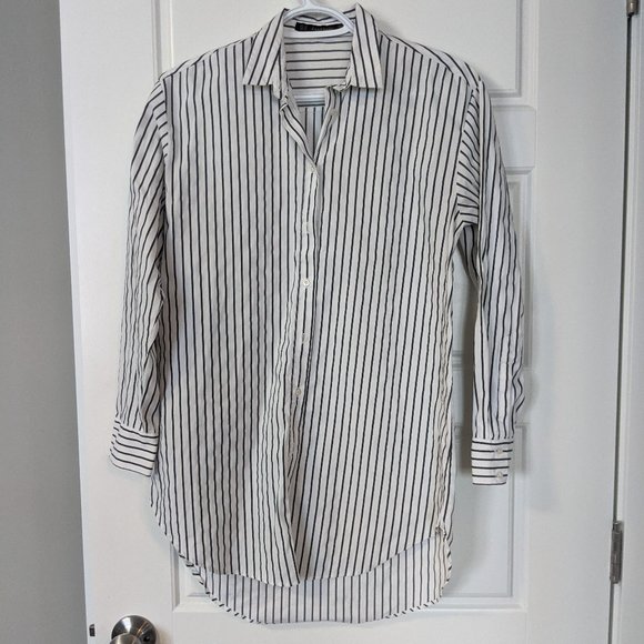 Zara Long Oversized Striped Button Down Blouse - Picture 1 of 8